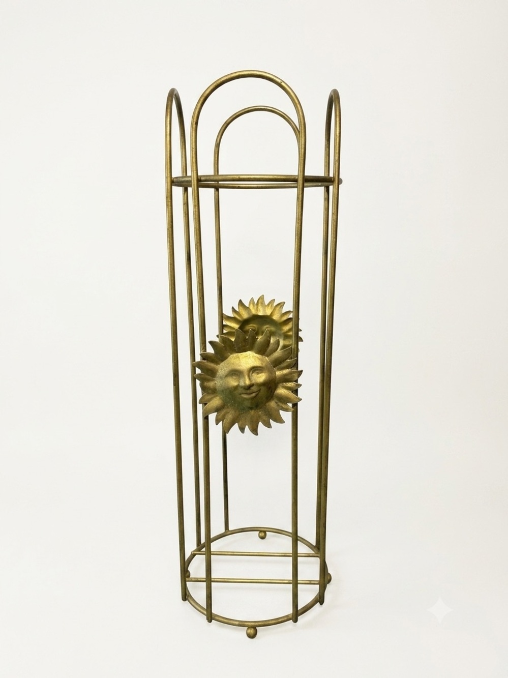 Vintage Celestial Toilet Paper Holder Stand Sun Bathroom Decor Gold Metal